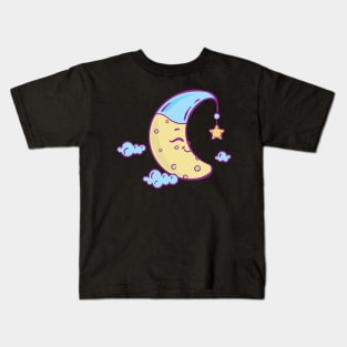 Sleepy Moon with star dangle Kids T-Shirt